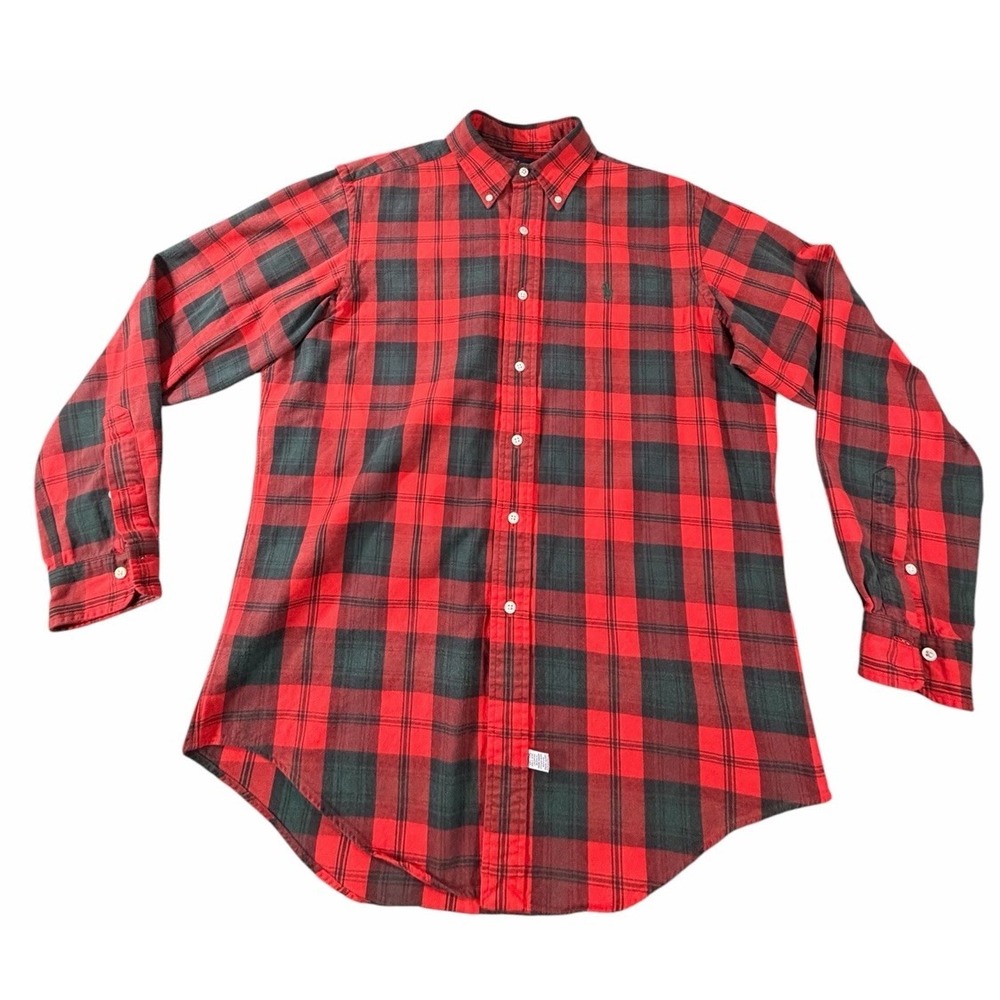 Ralph Lauren Plaid Button Down Shirt Men's M Red Black Cotton Long Sleeve